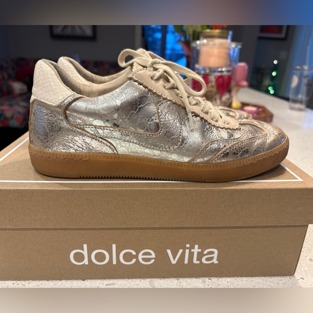 Dolce Vita Silver Distressed Leather Sneakers